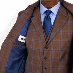 MINT Jos A. Bank x Reda Bespoke Super 130's Brown Check 3pc Suit 39R 33x29